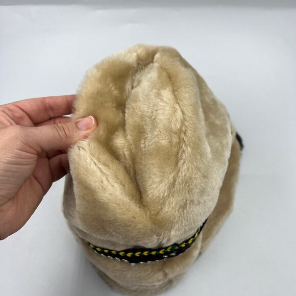 Vintage Made In USA Faux Fur Braided Band Feather Accent Ear Flaps Fedora Hat - Picture 3 of 11